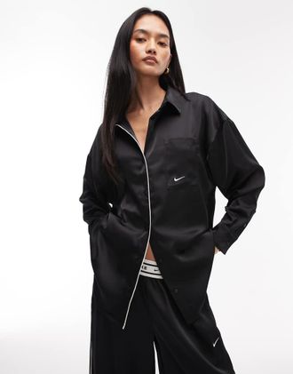 Nike Camicia a maniche lunghe in raso nera-Nero
