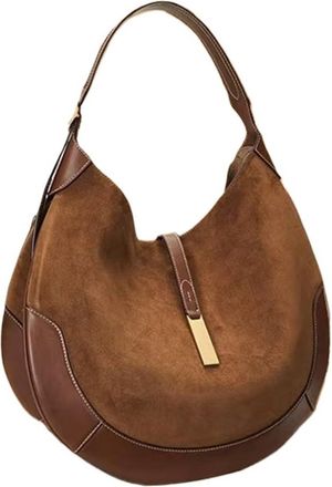 Generic Womens Underarm Bag Suede Splicing Leather Handbag Fashion Shoulder Back Crescent(Coffee brown)