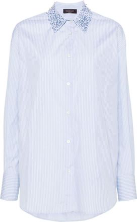 Fabiana Filippi crystal-embellished striped shirt - women - Cotton - 44 - Blue