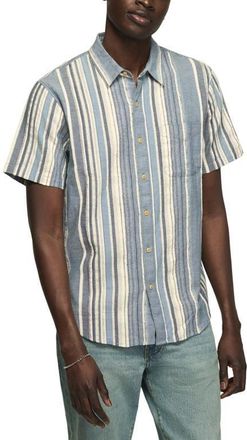 Lucky Brand San Gabriel Stripe Short Sleeve Cotton Dobby Button-Up Shirt in Blue Stripe at Nordstrom, Size X-Large