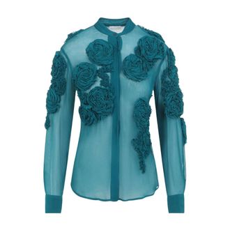 Dries Van Noten Shirts, female, Blue, Size: 2XS Chowsa Blouse