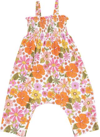 Angel Dear Smocked Bodice Romper in Orange at Nordstrom, Size 24M