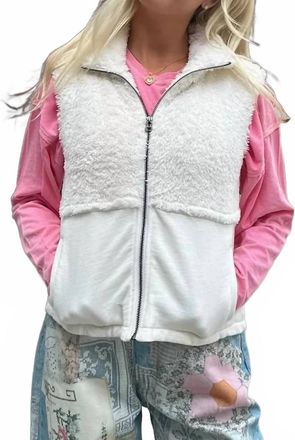 bobi Womens Mixed Zip Up Vest In Soft White