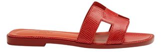 Herm&egrave;s Rouge Coccinelle Lizard Oran Sandals Size 38