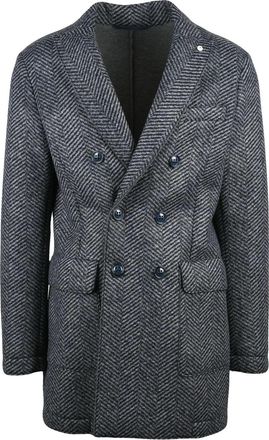 L.B.M. 1911 Grey-Black Viscose-Blend Double-Breasted Coat