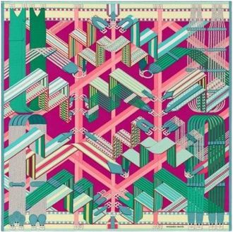 Herm&egrave;s Pre-owned Carr&eacute; G&eacute;ant Sangles en Zigzag Scarf - Dames - Vintage Accessoires - Veelkleurig - ONE Size - Kasjmier - Vintage