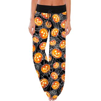 Generic 2025 Trousers Halloween Pajama Pants Women Cute Wide Leg Pants Casual Comfy Loose Drawstring High Waisted Palazzo Pants (Black, XL)