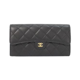 Chanel Black Bordeaux Leather Long Wallet (Bi-Fold) (Pre-Owned)