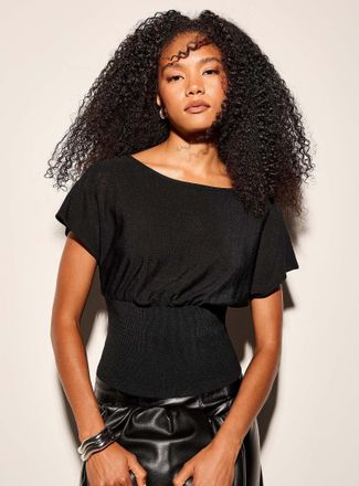 Icone Womens Fitted-waist cap-sleeve sweater