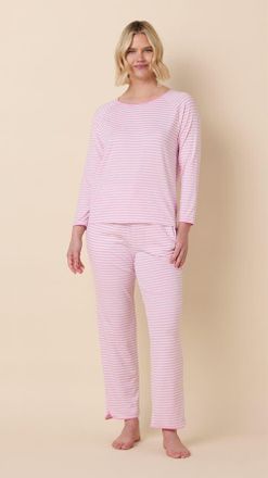 The Cats Pajamas Pima Knit Simple Set in Essential Stripe Pink Moment at Nordstrom, Size X-Small