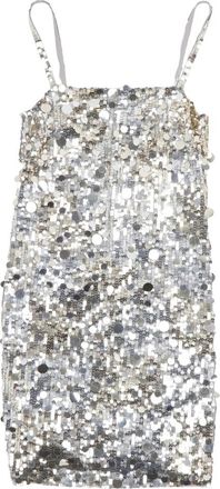 P.A.R.O.S.H. Mouwmloze Mini Shift Jurk met Pailletten - Dames - Feestkleedjes - Grijs - XS - Pailletten - Kleedjes