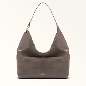 Furla Lara Borsa A Spalla L Toni Urban Gray Grigio Camoscio + Pelle Di Vitello Granata Donna
