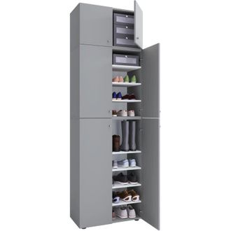 ebuy24 VCM Armadio scarpa in legno Dimensioni: A. 240 x L. 70 x T. 39 cm Armadio multiuso 9 scomparti 4 porte rotanti 2 attacchi porta cassetto extra - Lona