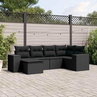 vidaXL Vidaxl - Set De Sof&aacute;s De Jard&iacute;n 6 Piezas Y Cojines Rat&aacute;n Sint&eacute;tico Negro