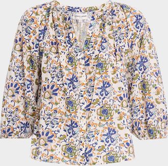Apiece Apart Mitte Floral-Print Organic Cotton Voile Top