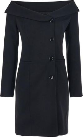 Pinko Black Dress With Front Neckline And Bare Shoulders In Fabric Woman