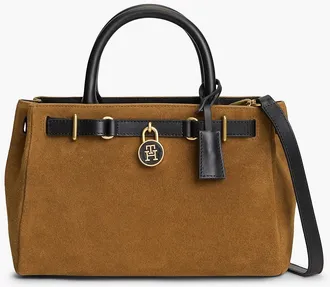 Tommy Hilfiger Womens Suede & Leather Mini Tote Bag - Cognac