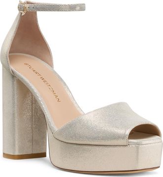 Stuart Weitzman Sabrina Platform Ankle Strap Sandal in Linendnu at Nordstrom, Size 10