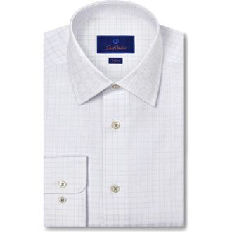 David Donahue Trim Fit Cotton Dobby Check Dress Shirt in White/Sky at Nordstrom Rack, Size 15 - 32/33
