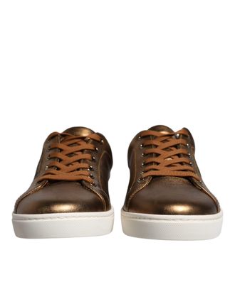 Dolce & Gabbana Gold Leather Logo London Men Sneaker Mens Shoes