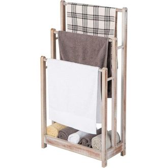 Costway Costway Toallero De Pie Con 3 Barras,toallero De 3 Niveles Con Estante Inferior, Soporte Para Toallas, Madera De Abeto Macizo, Dispositivo Contra Ca&iacute;d