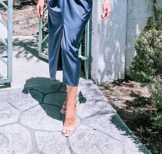 Fate Twist Waist Midi Skirt In Washed Navy