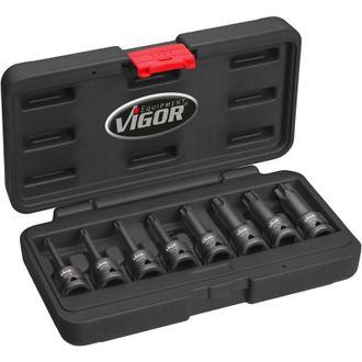 Vigor Impact screwdriver socket set for internal t profile - V7017 - Attacco quadro, cavo, 1/2 di pollice (12,5 mm) - Profilo interno torx - T30 - T80