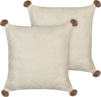 Beliani Beliani - Conjunto De 2 Cojines Decorativos De Algod&oacute;n Patr&oacute;n Trenzado Funda Beige Oberonia