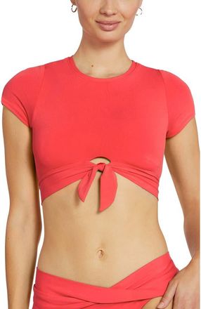 Robin Piccone Ava Knot Front Tee Bikini Top in Sandia at Nordstrom, Size X-Small