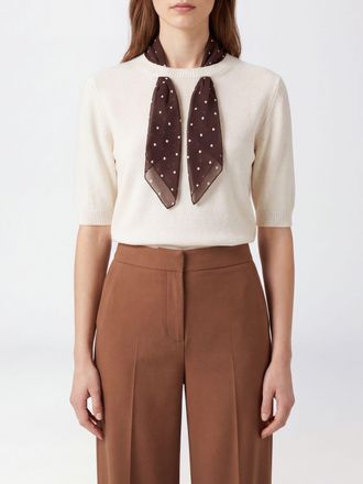 Semicouture Maglia girocollo in misto lana con maniche corte e fusciacca