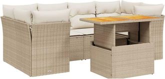 vidaXL Set Sof&aacute;s De Jard&iacute;n 7 Piezas Y Cojines Rat&aacute;n Sint&eacute;tico Beige Vidaxl