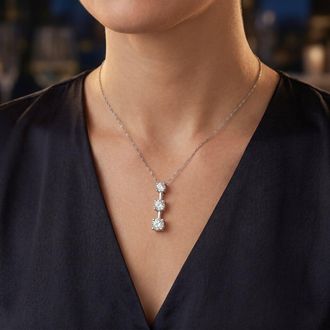 Pompeii3 1ct Three Stone Diamond Stick Pendant 14K White Gold