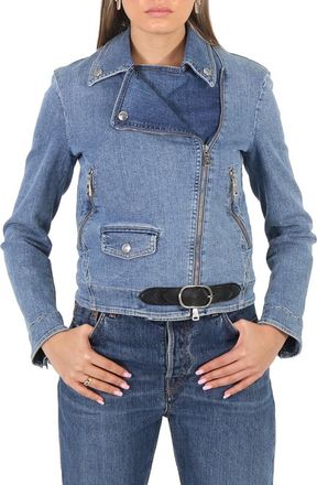 Roberto Cavalli Ladies Blue Cotton Denim Lucky Symbols Jacket, Brand Size 42 ( US Size 8 )