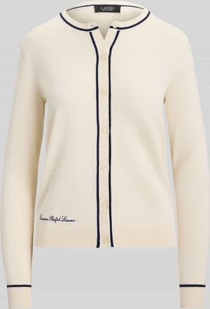 Lauren Ralph Lauren Regular Fit Strickjacke mit Kontrastdetails in Ecru, Gr&ouml;&szlig;e XL