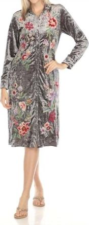 Johnny Was Crushed Velvet Shirt Dress In Crushed Velvet Silver
