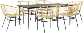 vidaXL 7 Piece Garden Dining Set Brown Poly Rattan Glass vidaXL