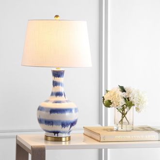 Jonathan Y Designs Tucker 30.5 Striped Ceramic/Metal LED Table Lamp