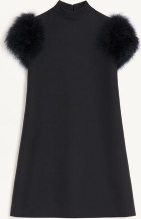Valentino Short Crepe Couture Dress with Feathers Woman BLACK 36