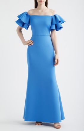Eliza J Ruffle Off the Shoulder Mermaid Gown in Periwinkle at Nordstrom, Size 10