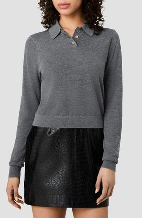 French Connection Nola Long Sleeve Polo in Dark Grey Mel at Nordstrom, Size X-Small