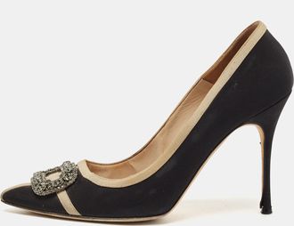 Manolo Blahnik Black/grey Canvas And Fabric Hangisi Pumps