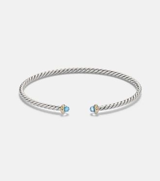 David Yurman Pulsera Micro Cable Flex de plata de ley y oro de 14 ct con topacios