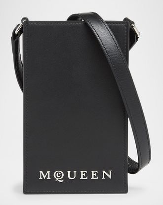 Alexander McQueen Mens Leather Logo Phone Holder with Strap