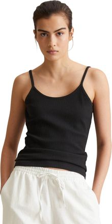 Marc O'Polo Denim Spaghettitop MARC OPOLO DENIM, Damen, Gr. L, schwarz, Rippware, Obermaterial: 96% Baumwolle, 4% Elasthan, slim fit, tiefer Rundhals, Tops Spaghettitop