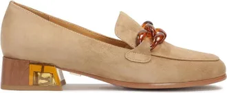 Kazar Beige halfschoenen met ketting op een originele hak - Dames - Loafers - Beige - 37 EU - Leer - Schoenen