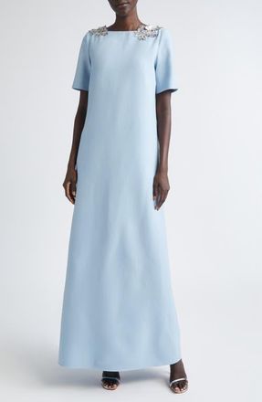 Oscar De La Renta Sequin Leaf Embellished Gown in Soft Blue at Nordstrom, Size Medium