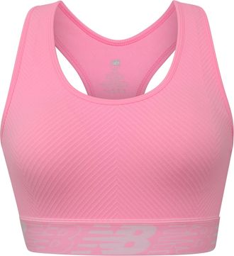New Balance Womens Seamless Wirefree, Racerback Sports Bra with Removable Pads, Bottom Band with Logo, Peony Glow, XL