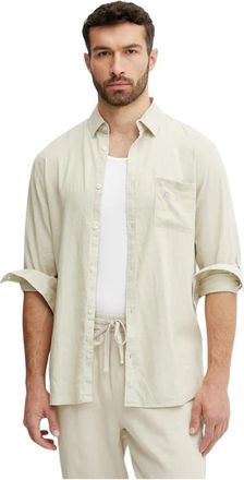 Guess Shirt met lange mouwen en borstzak - Heren - Casual Overhemden - Beige - L - Katoen - Overhemden