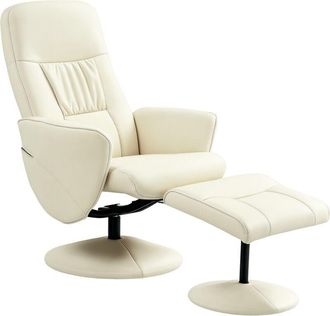 HOMCOM Homcom - pu Leather Armchair and Footrest Swivel Recliner w/ Ottoman Cream White