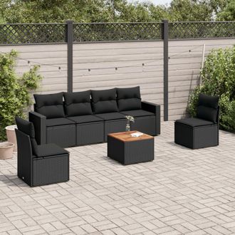 vidaXL Vidaxl - Set De Comedor De Jard&iacute;n 7 Pzas Y Cojines Rat&aacute;n Sint&eacute;tico Negro